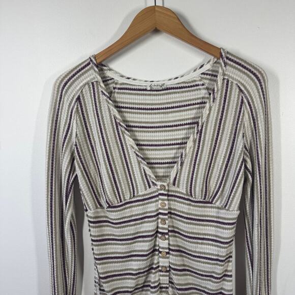Free People Intimately Free Thermal Bodysuit By The Fire Women M Stripe Cream - Picture 3 of 9